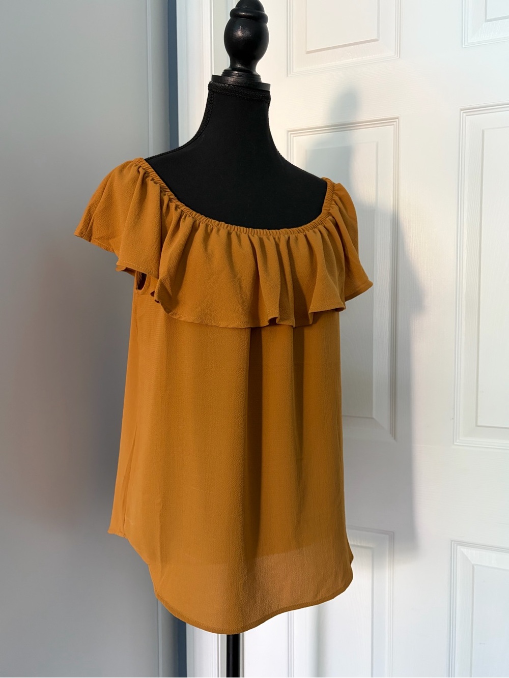 Mustard Yellow Off The Shoulder Ruffle Blouse - Picture 4 of 6